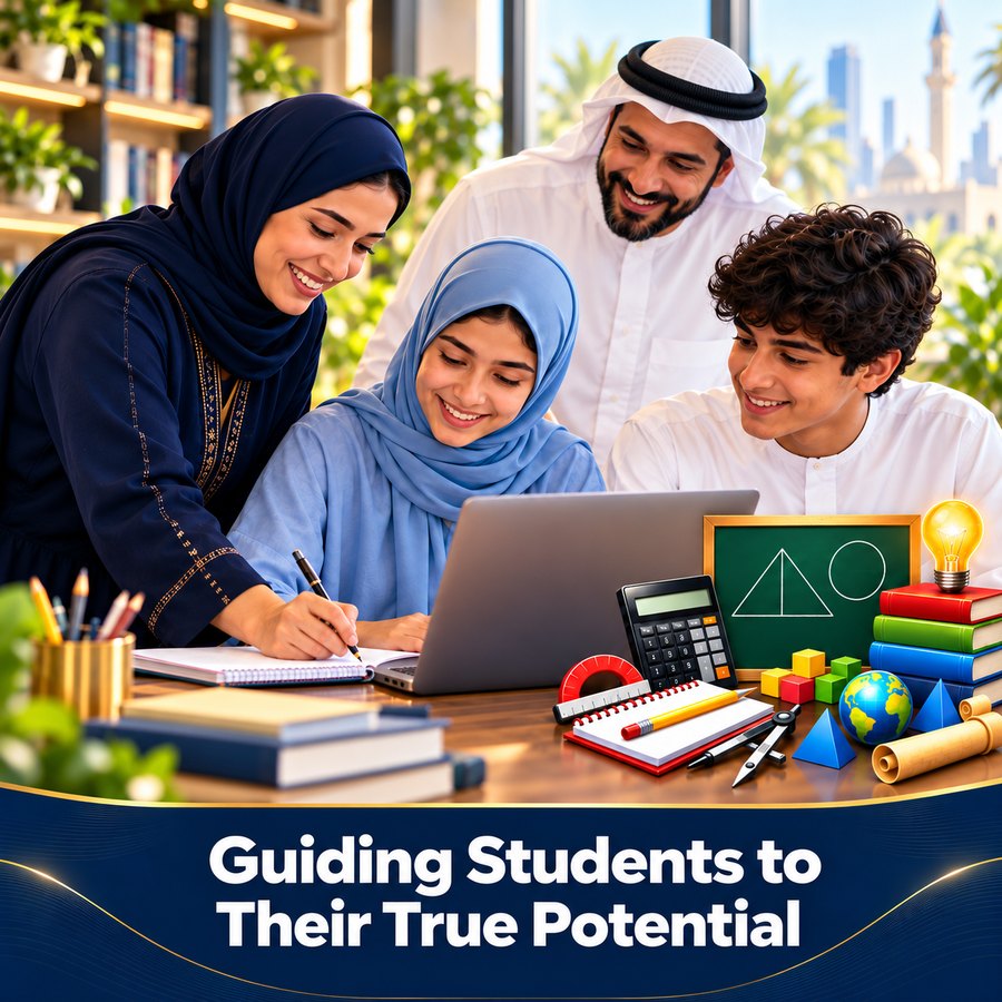 A teacher, a parent and students studying mathematics together on a laptop