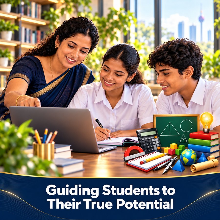 A teacher, a parent and students studying mathematics together on a laptop